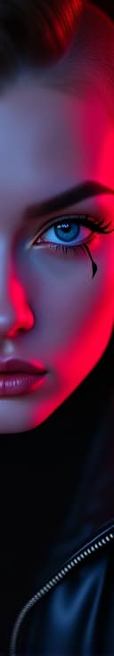  ultra realistic close up portrait ((beautiful pale cyberpunk female with heavy black eyeliner)), blue eyes, shaved side haircut, hyper detail, cinematic lighting, magic neon, dark red city, canon eos r3, nikon, f/1.4, iso 200, 1/160s, 8k, raw, unedited, symmetrical balance, in frame, 8k hyperrealistic, full body, detailed clothing, highly detailed, cinematic lighting, stunningly beautiful, intricate, sharp focus, f/1. 8, 85mm, (centered image composition), (professionally color graded), ((bright soft diffused light)), volumetric fog, trending on instagram, trending on tumblr, HDR 4K, 8K