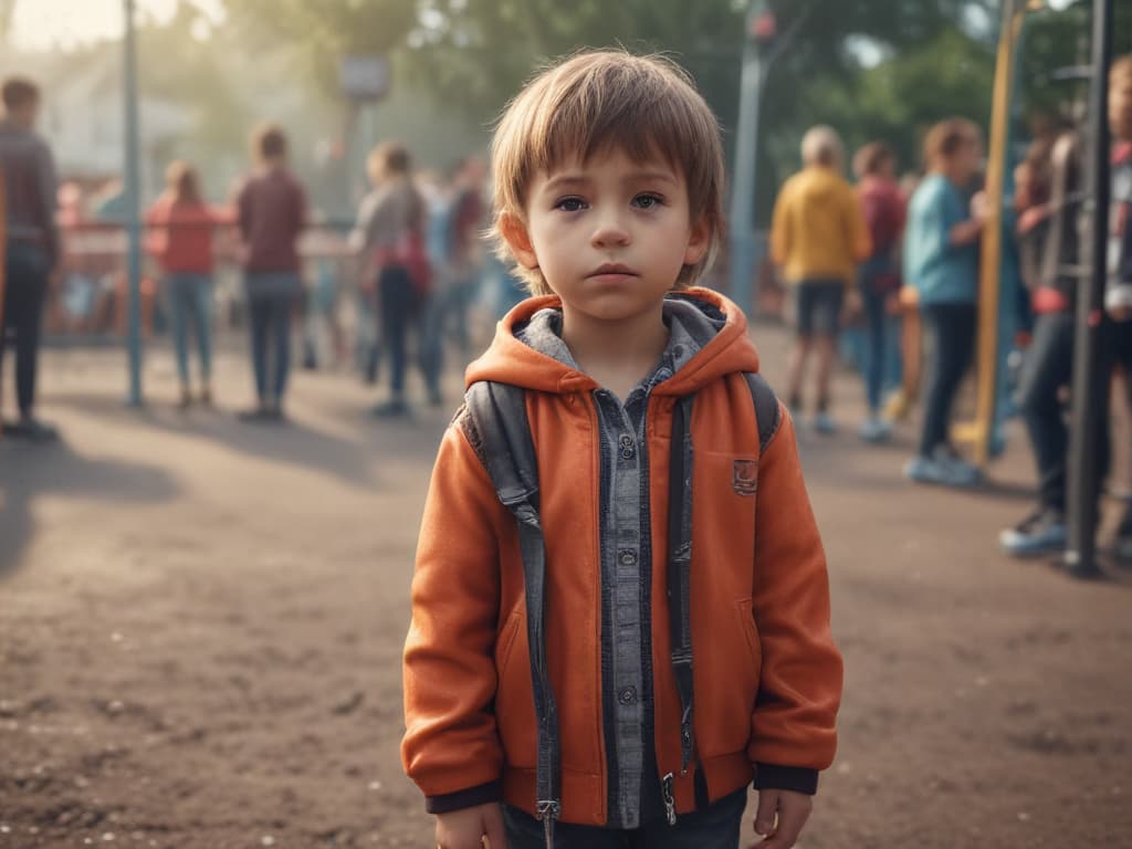 ultra realistic ((ultra realistic ((A child patiently waiting in line at a playground.)))) hyperrealistic, full body, detailed clothing, highly detailed, cinematic lighting, stunningly beautiful, intricate, sharp focus, f/1. 8, 85mm, (centered image composition), (professionally color graded), ((bright soft diffused light)), volumetric fog, trending on instagram, trending on tumblr, HDR 4K, 8K