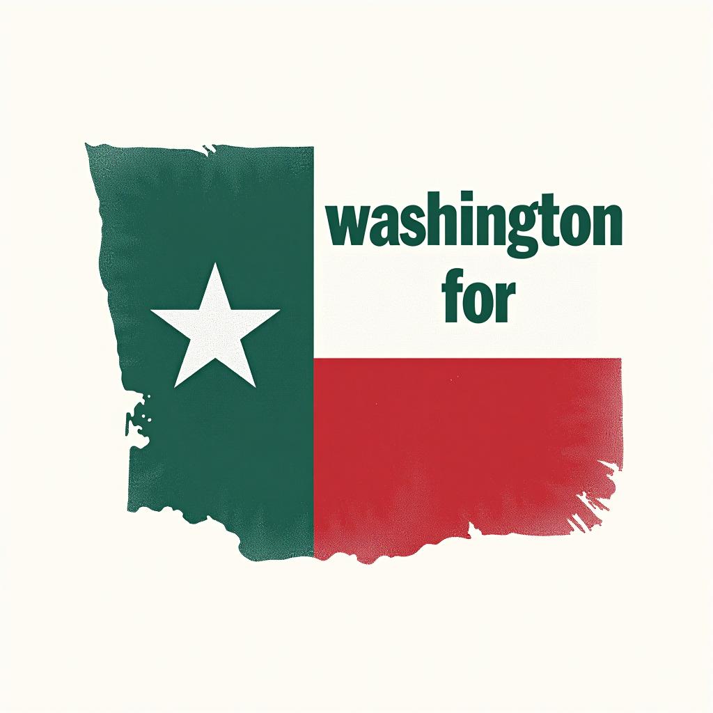  a tshirt design inspired by the washington state flag. the left side features a green vertical stripe with a large mountain in the center. the right side is divided into two horizontal sections: the top section is white with the text 'washington for' in bold, green, uppercase letters, and the bottom section is red with the text 'harris walz' in bold, white, uppercase letters. the overall layout is clean and straightforward, with a clear and patriotic color scheme of blue, white, and red.