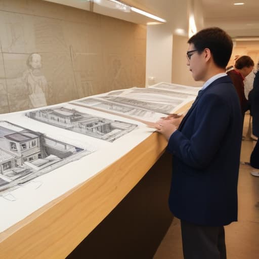 Architectural drawings are on display.