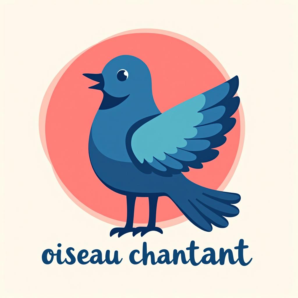  design a logo un oiseau bleu qui chante, arrière plan couleur rose, with the text 'oiseau chantant'.