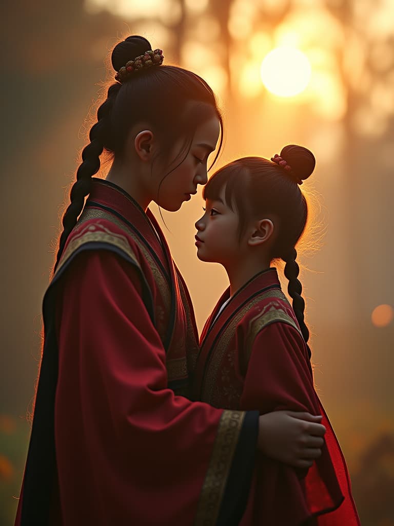  girl with boy and hai sun hyperrealistic, full body, detailed clothing, highly detailed, cinematic lighting, stunningly beautiful, intricate, sharp focus, f/1. 8, 85mm, (centered image composition), (professionally color graded), ((bright soft diffused light)), volumetric fog, trending on instagram, trending on tumblr, HDR 4K, 8K