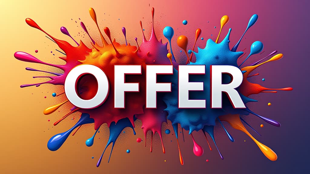  offer sale banner template design, offer word in 3d letters on colorful background with paint splashes explosion .