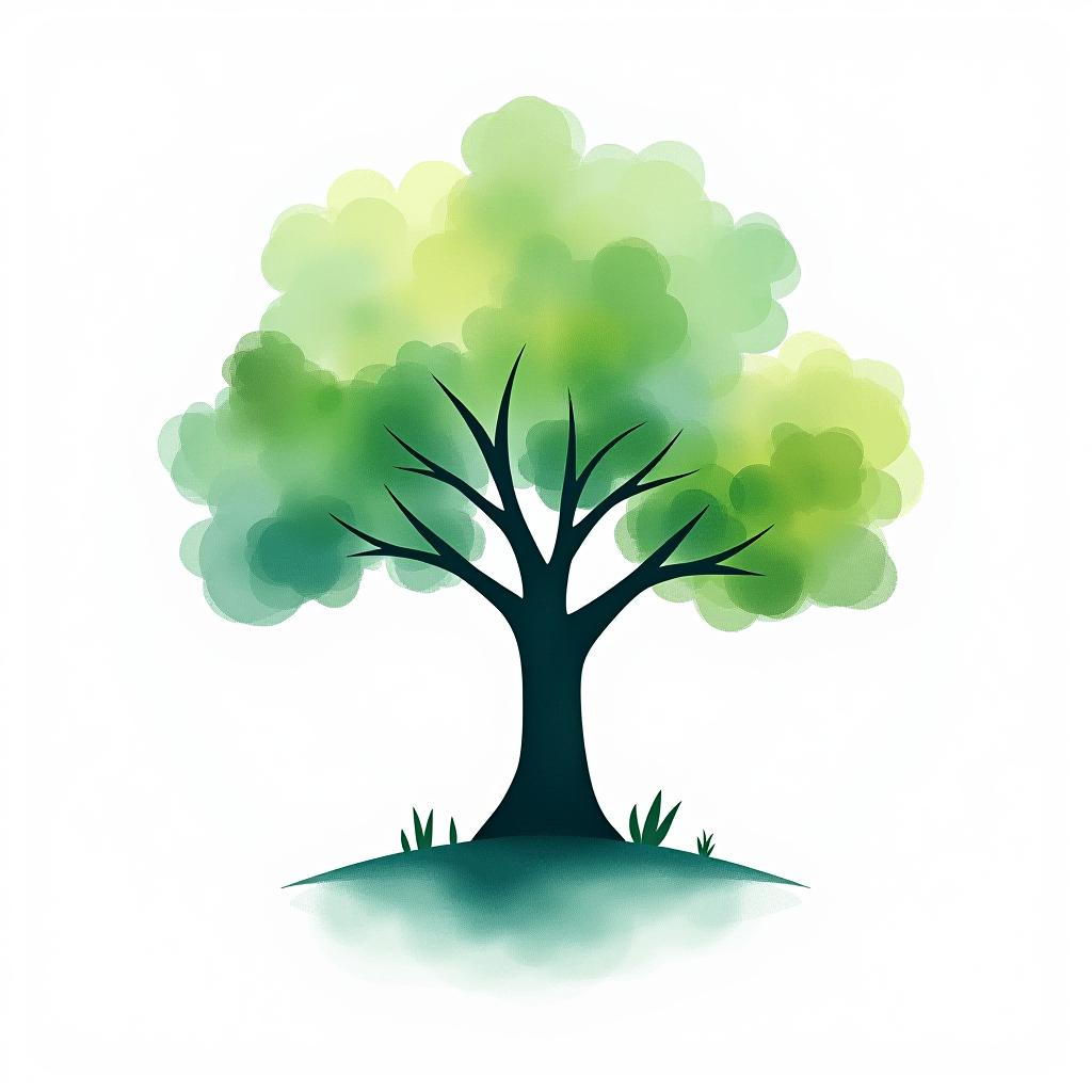  design a logo, watercolor style, logo of a tree, green and blue