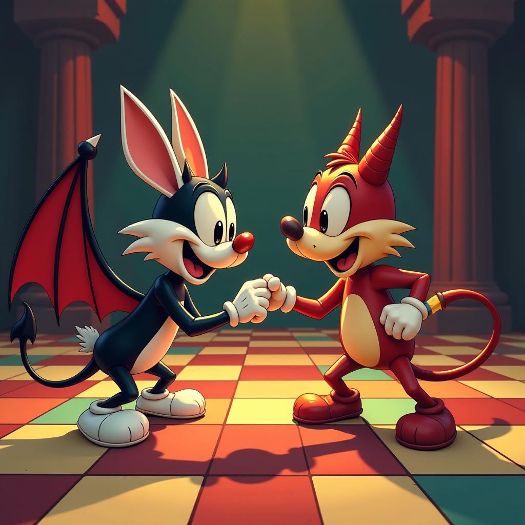  parcheesi vs devil ai old cuphead cartoon style 2d basic color palette, high quality, high details, hd, perfect composition, 4k epic detailed, highly detailed, sharp focus, high resolution