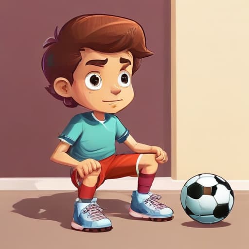 Jugendlicher mit spielkonsole und fussball in Cartoon style