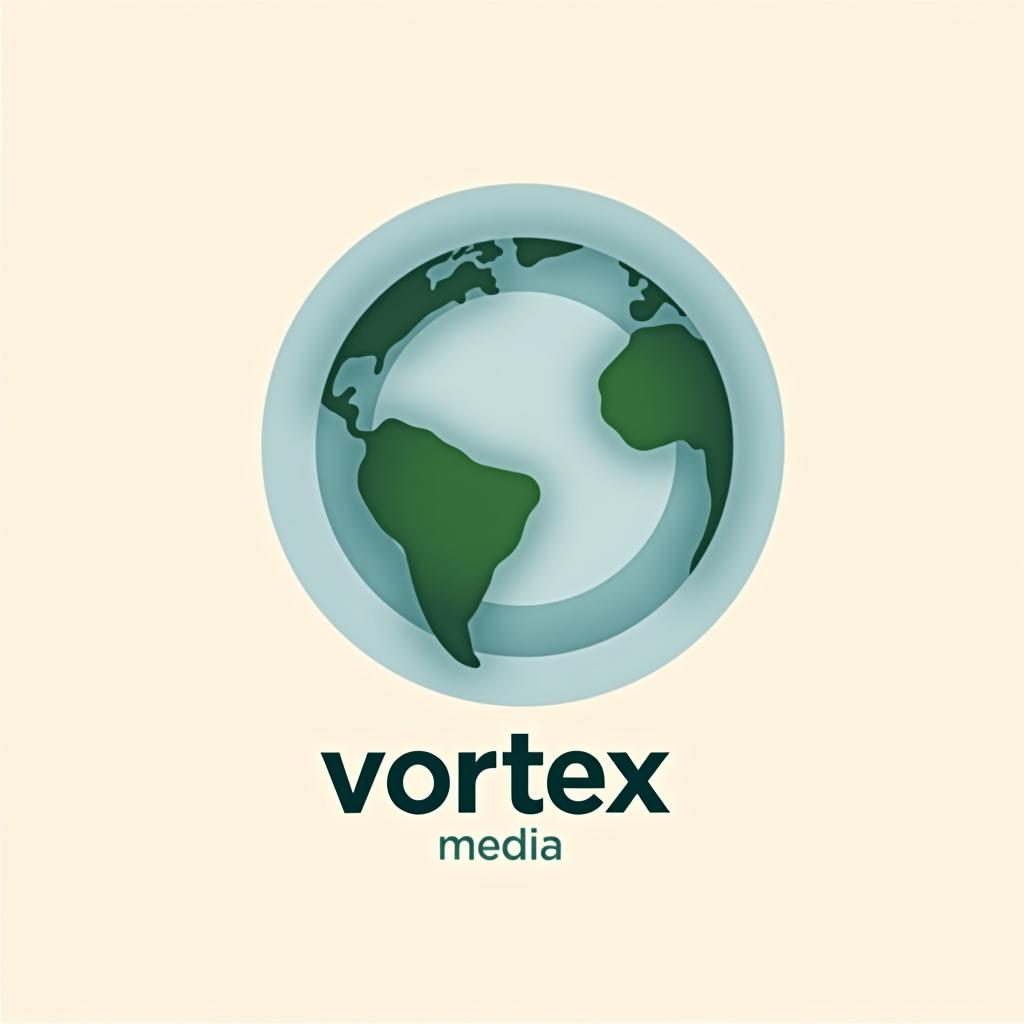  design a logo, earth logo, minimal modern style, with the text 'vortex media'.