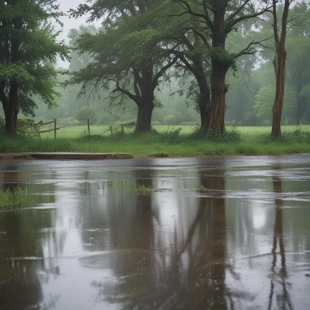 An impressionistic landscape capturing the essence of a rainy day.