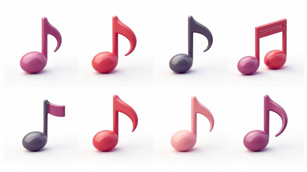  musical note 3d icons and objects collection, in cartoon style minimal on transparent, white background, isolated {prompt}, maximum details