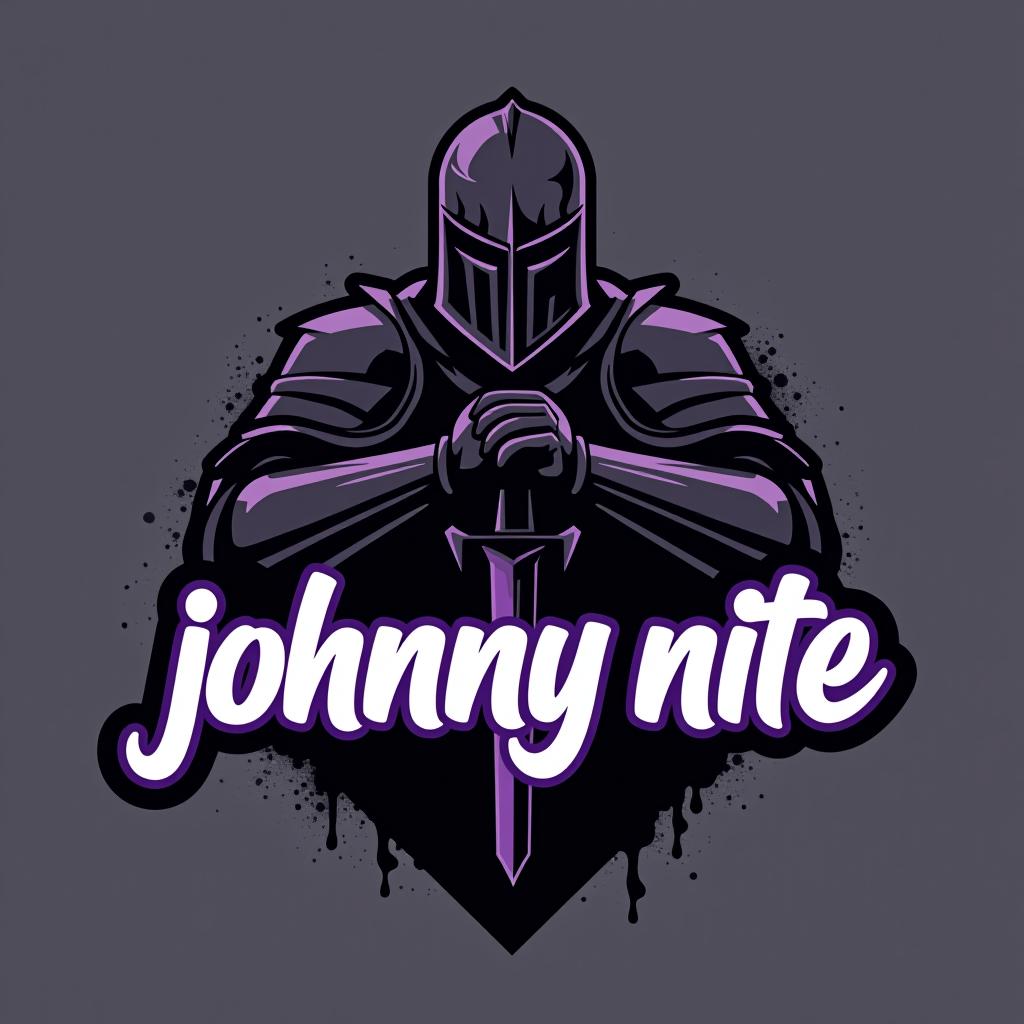  design a logo, in a realism style. knight black and purple graffiti, with the text 'johnny nite '.