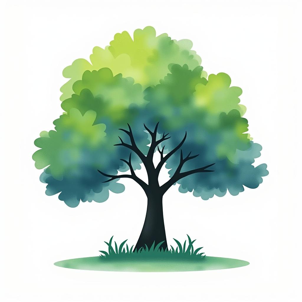  design a logo, in a watercolor style. logo of a tree, green and blue