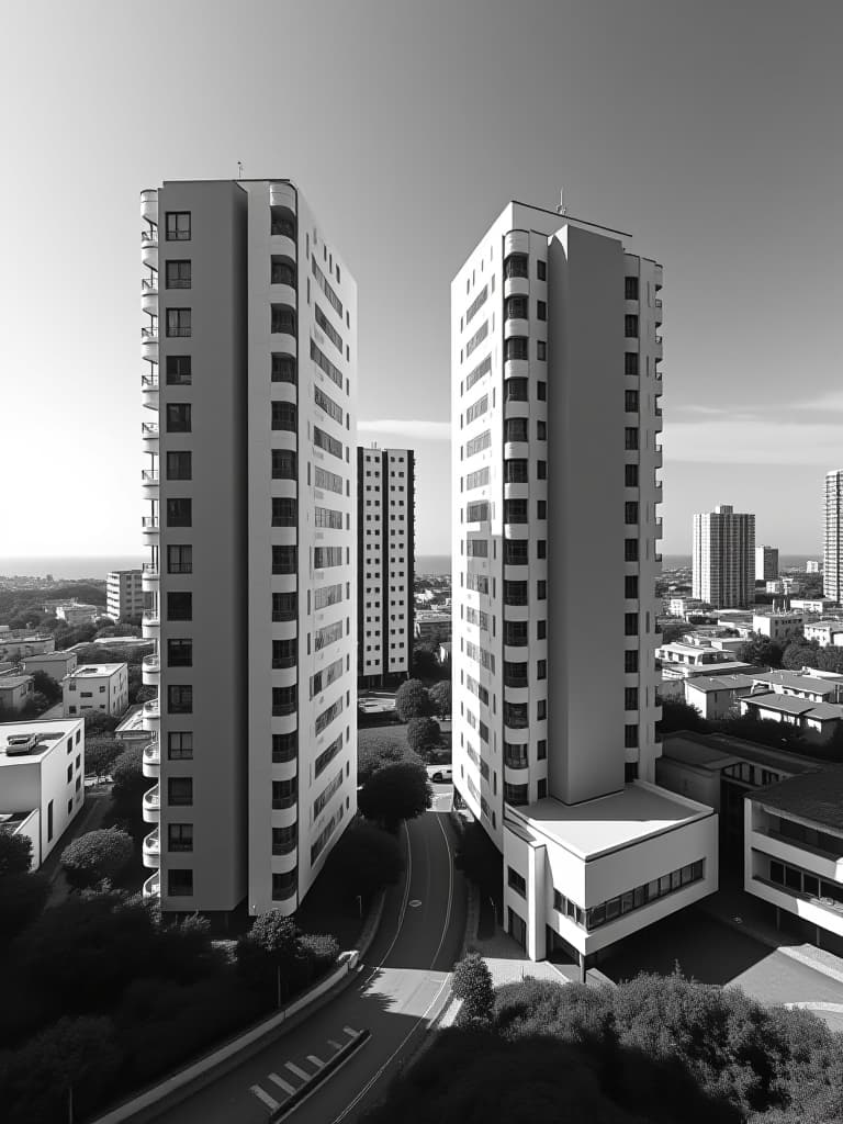  modern buildings in new portugal in black and white