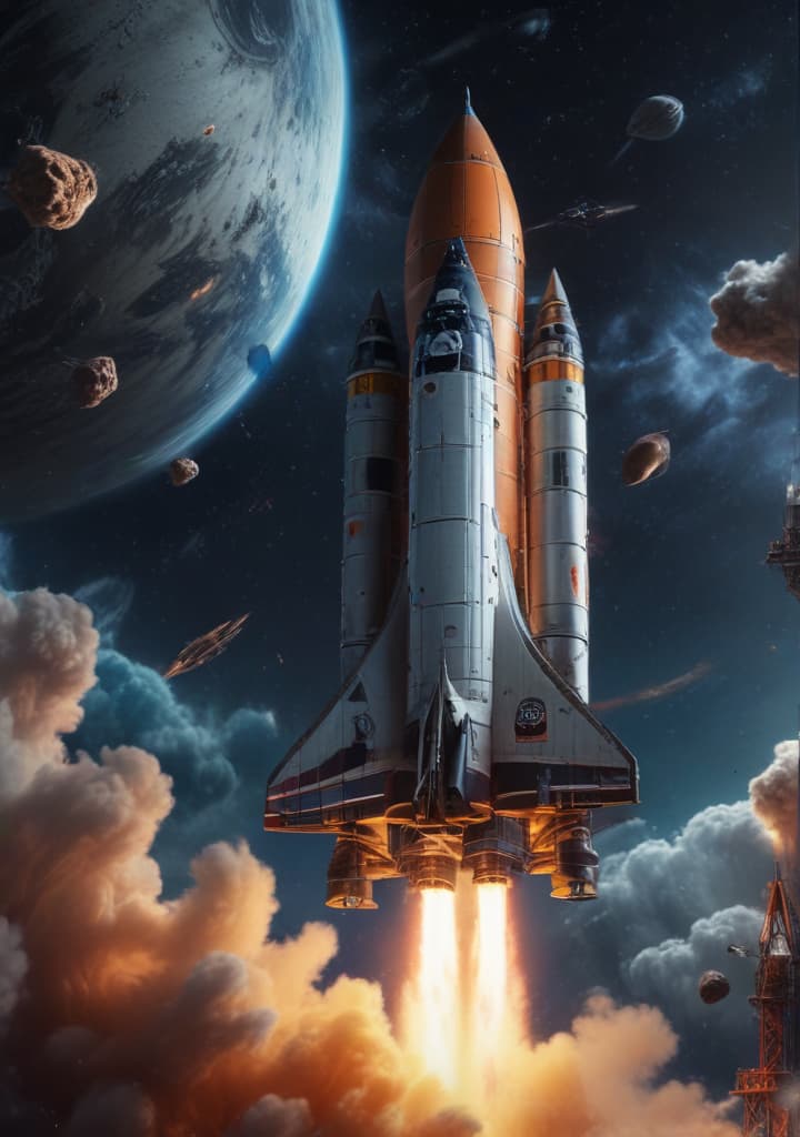 Craft a space exploration themed wallpaper with rockets and spacecraft. highly detailed,studio lighting,professional,vivid colors, cinematic lighting, HDR, UHD, 4K, 8k, 64K