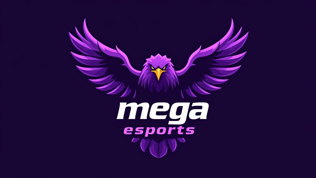  design a logo un aigle royal qui crie, couleur violet, with the text 'mega eagle esports '.