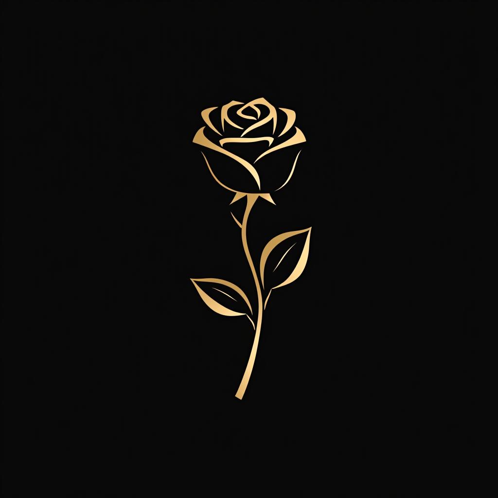  design a logo, minimal line logo of a rose, vector, gold lines and black background