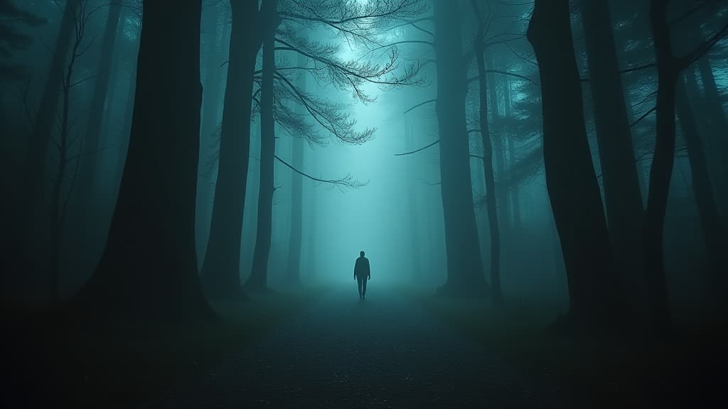  images about horror stories, a foreboding forest path filled with ancient trees and spirits lurking. hyperrealistic, full body, detailed clothing, highly detailed, cinematic lighting, stunningly beautiful, intricate, sharp focus, f/1. 8, 85mm, (centered image composition), (professionally color graded), ((bright soft diffused light)), volumetric fog, trending on instagram, trending on tumblr, HDR 4K, 8K