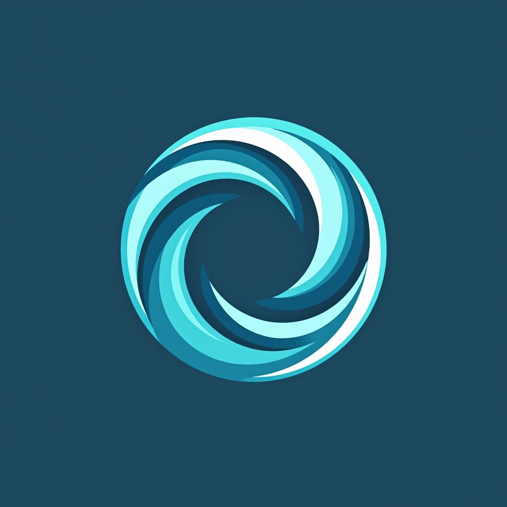  logo, a company logo with a circular vortex logo, clean beautiful design, simple, beautiful aesthetic, duotone blue and teal on white background, sharp, clean lines, hurricane