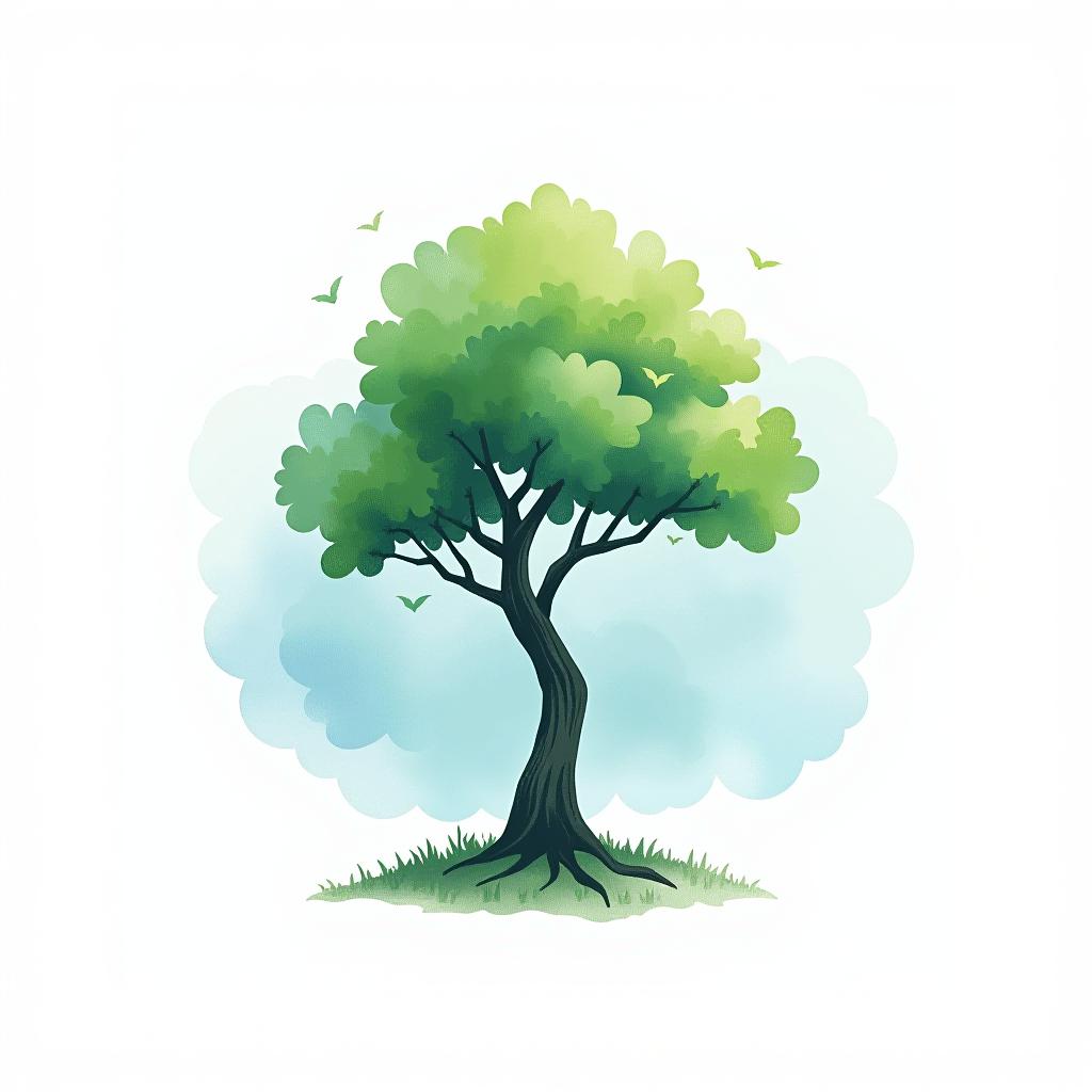  design a logo, watercolor style, logo of a tree, green and blue