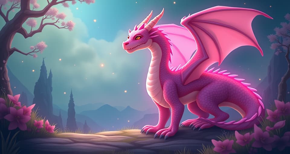  the chosen one’s aura glowing, maintained with the pink dragon’s energy, exuding strength and integrity amidst a serene, enchanted landscape. the style is digital art illustration,highly detailed, whimsical,magical, dreamlike atmosphere, realism and fantasy blend, smooth, glossy textures,luminous quality, wonder and enchantment.