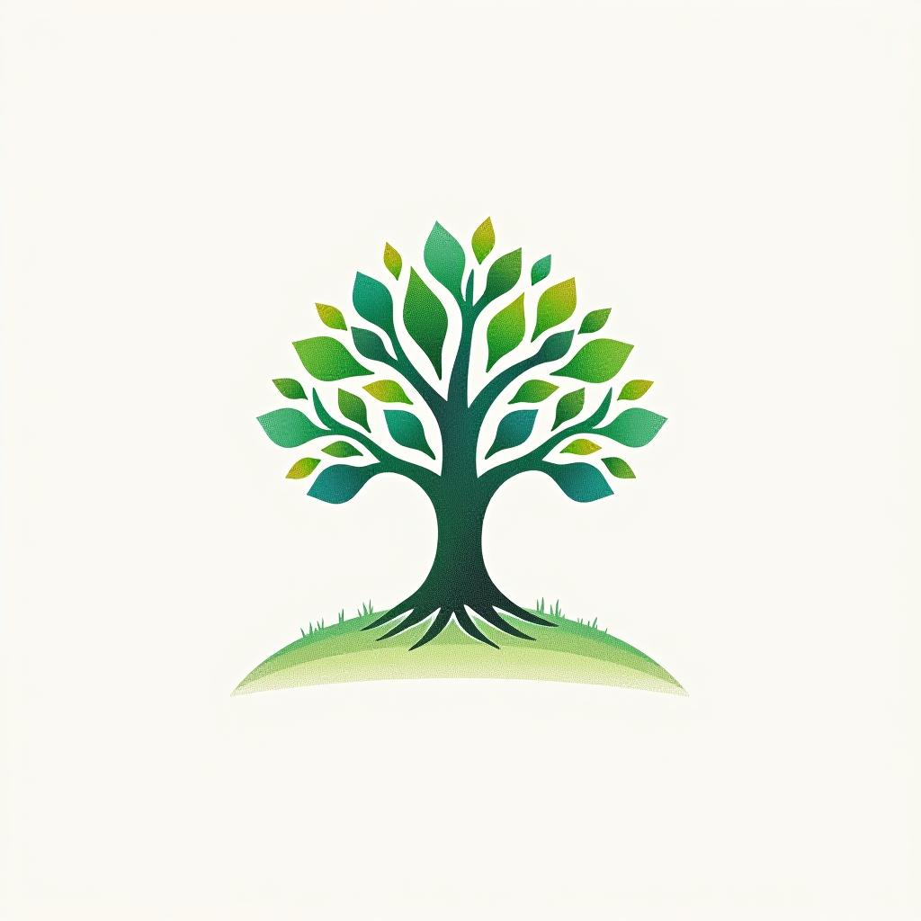  design a logo, in a pencil style. logo of a tree, green and blue