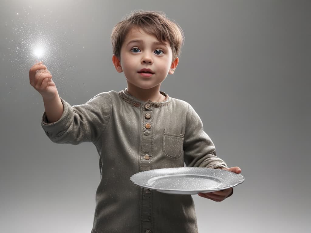 ultra realistic ((ultra realistic ((a child holding up a sparkling clean plate)))) hyperrealistic, full body, detailed clothing, highly detailed, cinematic lighting, stunningly beautiful, intricate, sharp focus, f/1. 8, 85mm, (centered image composition), (professionally color graded), ((bright soft diffused light)), volumetric fog, trending on instagram, trending on tumblr, HDR 4K, 8K