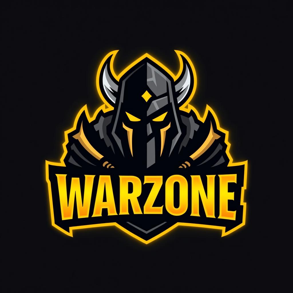  design a logo, esports logo, warrior theme, with text ‘warzone’, black and yellow color