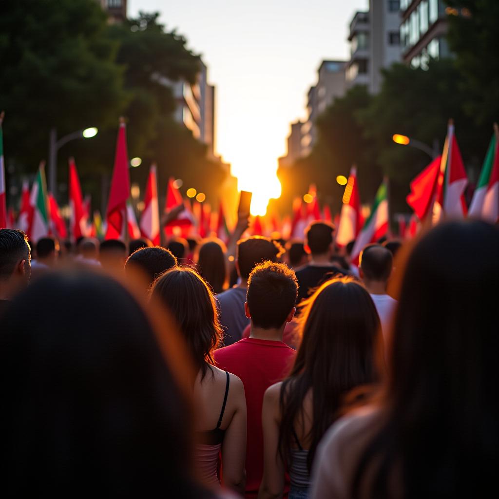  marcha pela diversidade protesto com ativistas e faixas em meio a movimento urbano iluminados pela luz suave da tarde