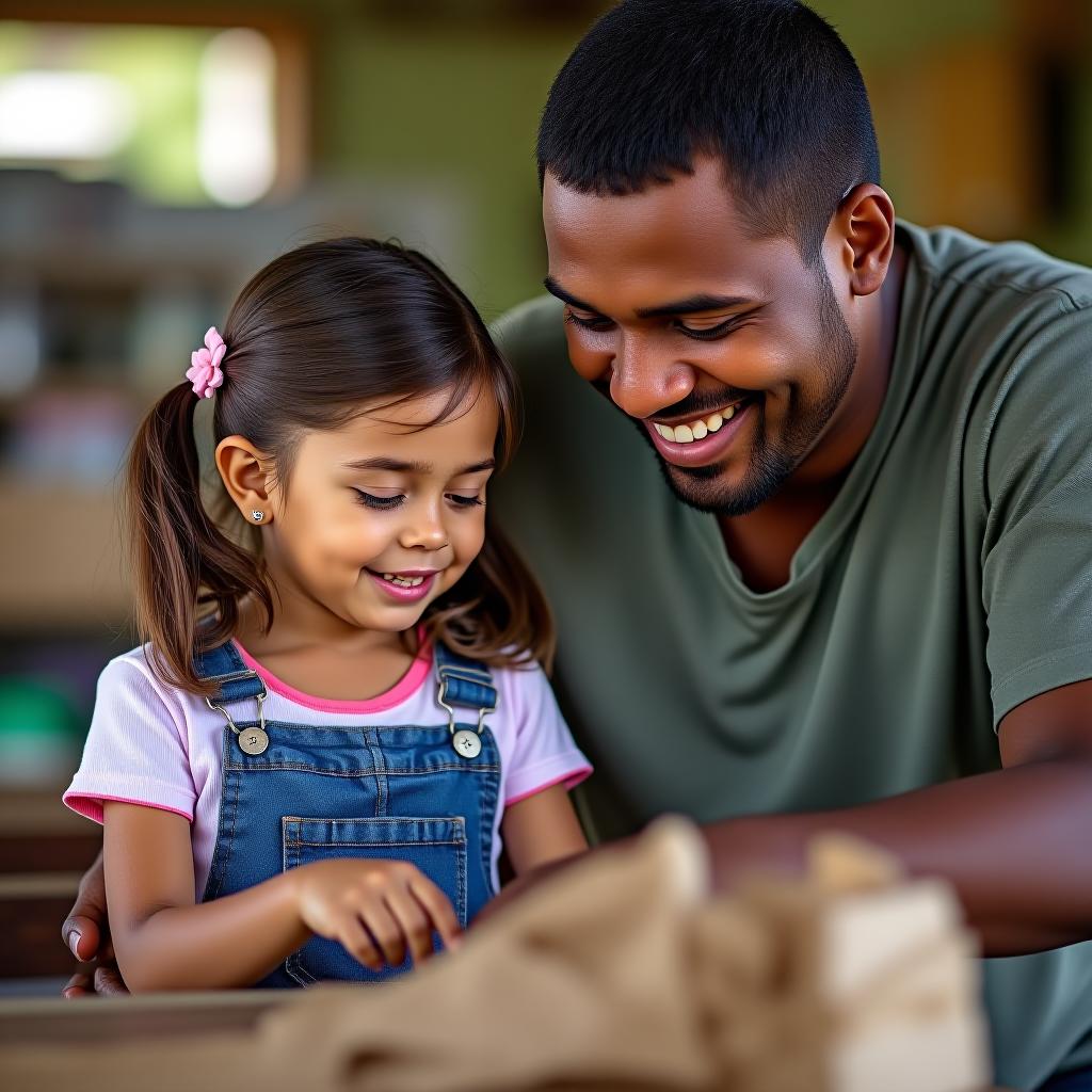  a girl and a man are involved in charity work.