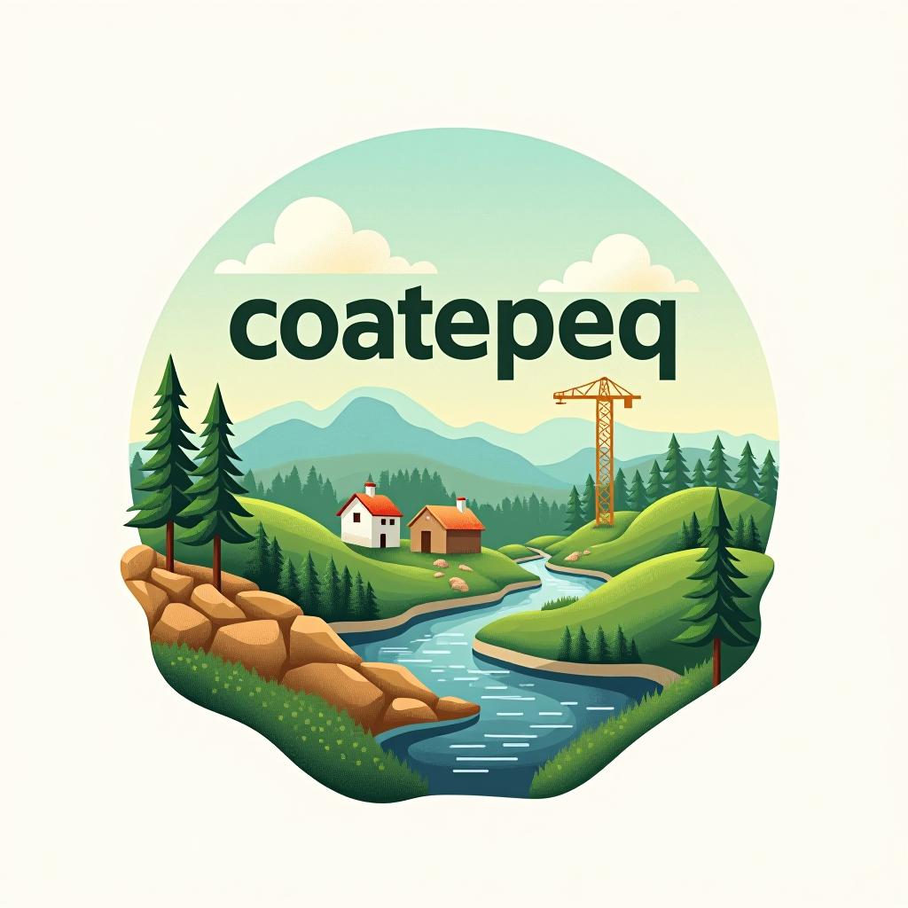  design a logo, construction environment surrounded of nature, with the text 'coatepeq'.