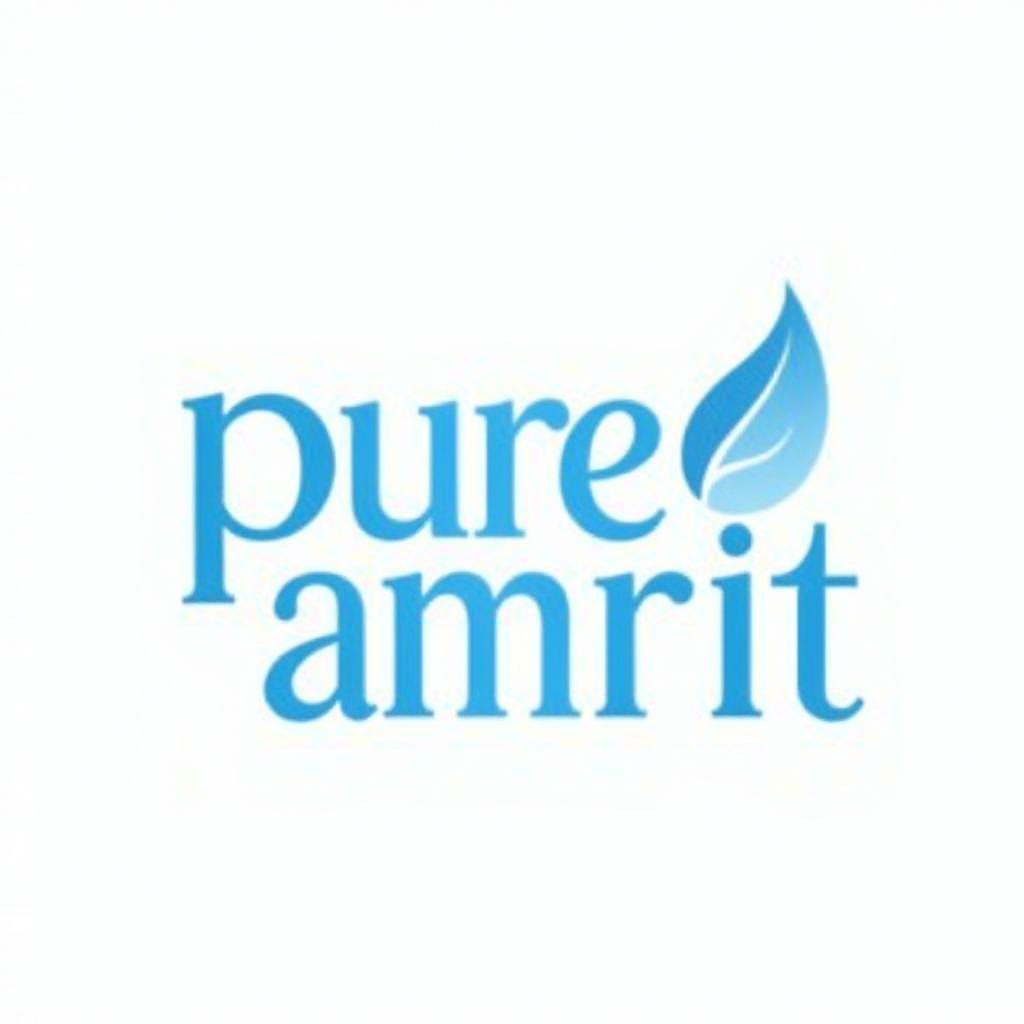  design a logo for a mineral water brand named "pure amrit." the logo should convey purity and freshness, incorporating elements of water, such as droplets or waves. use a realistic and elegant font for the brand name "pure amrit," with the word "pure" emphasized in a vibrant blue color to represent water and clarity. consider including a stylized image of a water bottle or a leaf to signify natural ingredients. the overall design should be minimalistic yet eye catching, suitable for branding on bottles and marketing materials. the logo should have a transparent background for versatility in usage., high quality, high details, hd, perfect composition, 4k epic detailed, highly detailed, sharp focus, high resolution