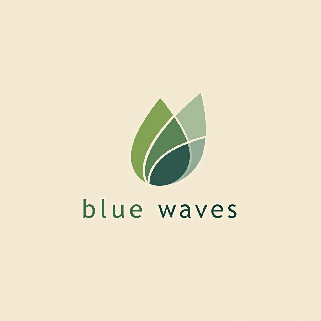  design a logo, minimalist geometric logo of green leaf vector graphic, with the text 'blue waves in santa fe'.