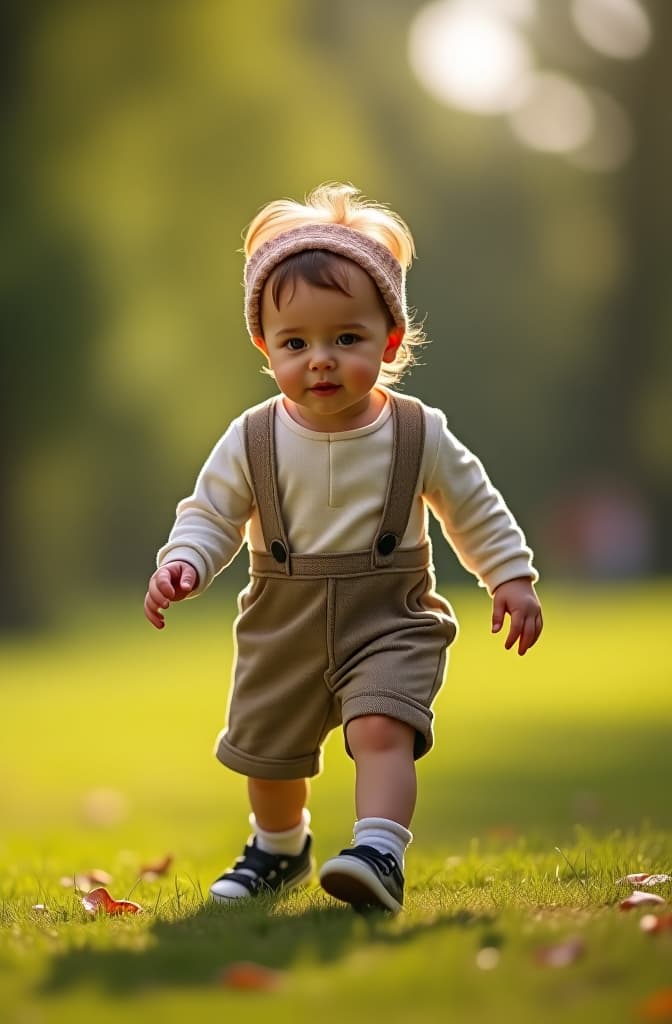  el bebé, ahora vestido con un conjunto diferente de bambino mio, está jugando en un parque con sus padres hyperrealistic, full body, detailed clothing, highly detailed, cinematic lighting, stunningly beautiful, intricate, sharp focus, f/1. 8, 85mm, (centered image composition), (professionally color graded), ((bright soft diffused light)), volumetric fog, trending on instagram, trending on tumblr, HDR 4K, 8K