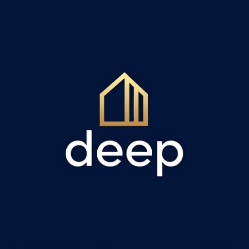  design a modern, elegant logo for a real estate company named 'deep': style: clean, minimalistic, and sophisticated. iconography: incorporate real estate elements like a house, building silhouette, or key, subtly integrated with the letter 'd' or the full name 'deep.' color palette: use deep blue or navy as the primary color, symbolizing trust and stability, with white or gold accents for contrast. typography: choose a modern, sans serif font for the company name, ensuring it’s bold and easily readable. overall feel: the logo should convey professionalism, reliability, and luxury hyperrealistic, full body, detailed clothing, highly detailed, cinematic lighting, stunningly beautiful, intricate, sharp focus, f/1. 8, 85mm, (centered image composition), (professionally color graded), ((bright soft diffused light)), volumetric fog, trending on instagram, trending on tumblr, HDR 4K, 8K