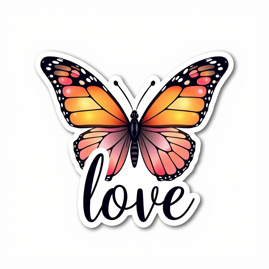  logo, custom sticker design on an isolated white background decorated by watercolor butterfly, with the text ‘love’