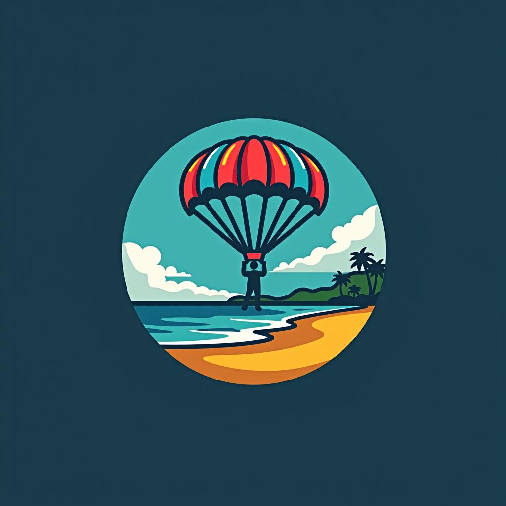  design a logo, logo pour une application de location de parachute et dans le logo il ya la plage, with the text 'parachute'.