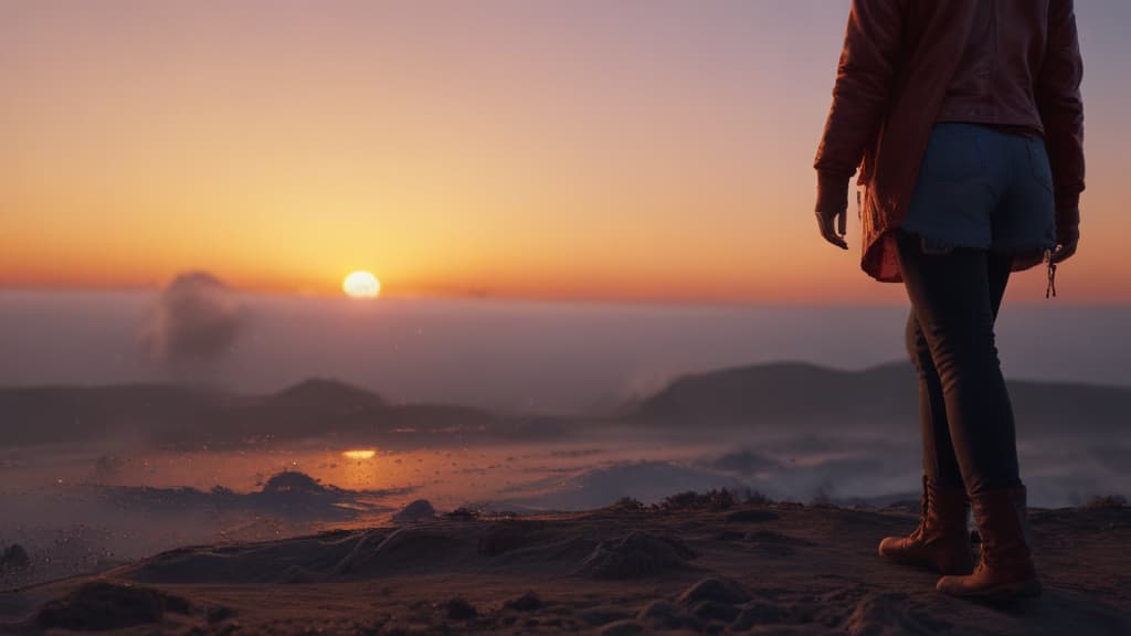 beautiful sunset hyperrealistic, full body, detailed clothing, highly detailed, cinematic lighting, stunningly beautiful, intricate, sharp focus, f/1. 8, 85mm, (centered image composition), (professionally color graded), ((bright soft diffused light)), volumetric fog, trending on instagram, trending on tumblr, HDR 4K, 8K