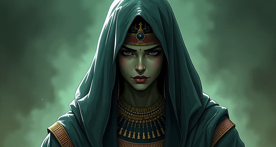  whispers in the mind, ghostly presence, unspoken words, haunting silence. the style is digital art illustration / modern comic book / mysterious occult, symbolic, esoteric vibe,high detail on character design, incorporating ancient egyptian symbology and attire.