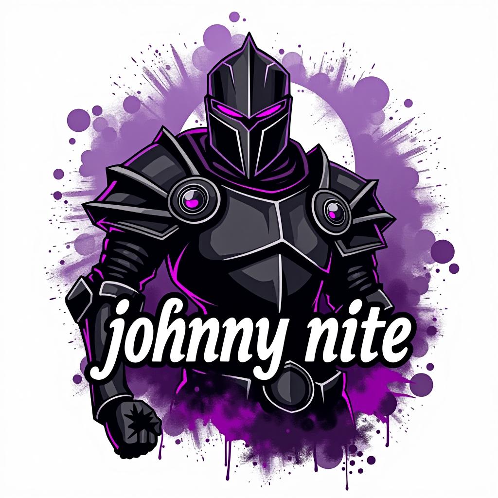  design a logo, in a realism style. knight black and purple graffiti, with the text 'johnny nite '.