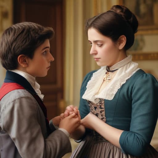 Stepmother being strict to teenboy in France 1800s in Cinematic style