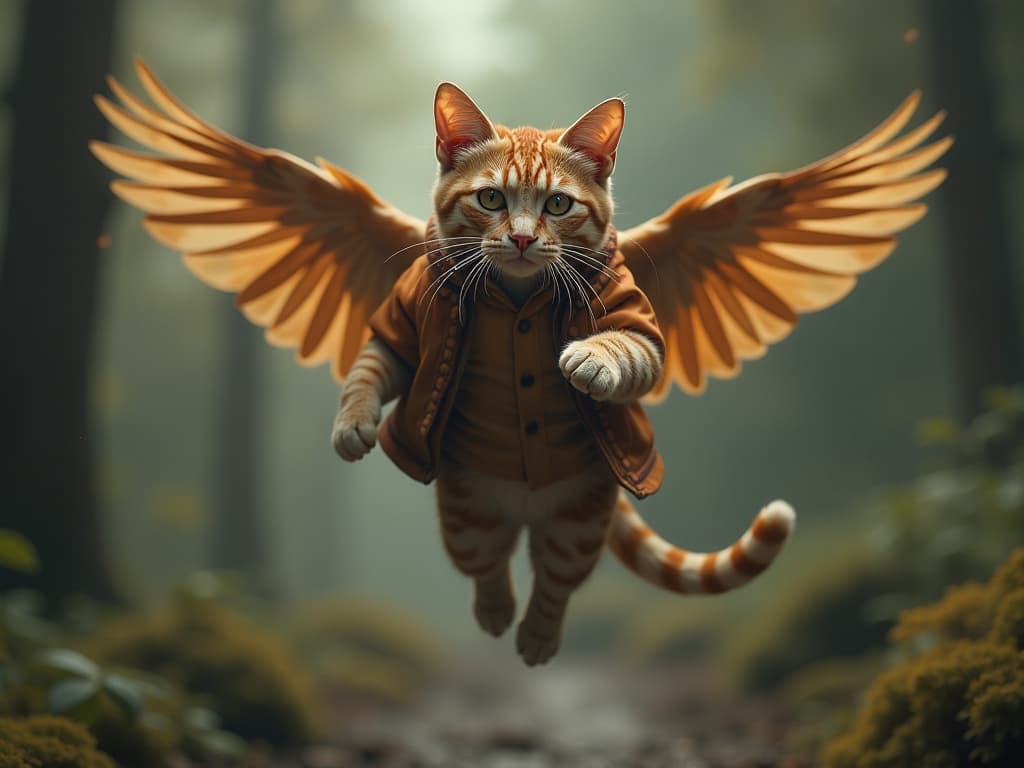  a flying cat vintage hyperrealistic, full body, detailed clothing, highly detailed, cinematic lighting, stunningly beautiful, intricate, sharp focus, f/1. 8, 85mm, (centered image composition), (professionally color graded), ((bright soft diffused light)), volumetric fog, trending on instagram, trending on tumblr, HDR 4K, 8K