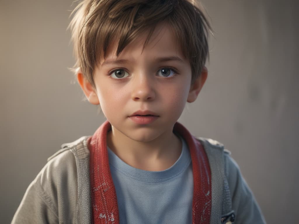 ultra realistic ((ultra realistic ((a child shaking their head in disagreement, saying 'doesn't')))) hyperrealistic, full body, detailed clothing, highly detailed, cinematic lighting, stunningly beautiful, intricate, sharp focus, f/1. 8, 85mm, (centered image composition), (professionally color graded), ((bright soft diffused light)), volumetric fog, trending on instagram, trending on tumblr, HDR 4K, 8K