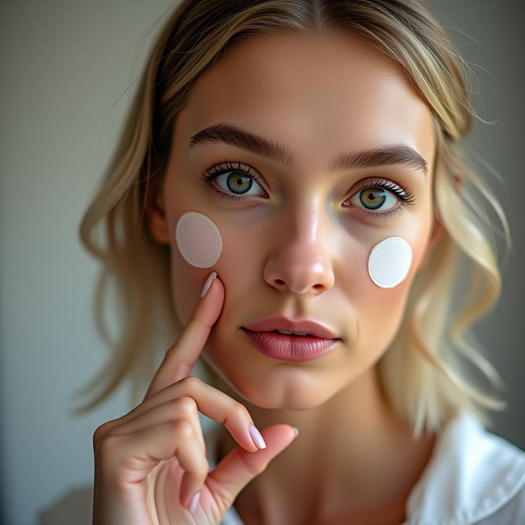  a woman is using isaul patches from faberlic.