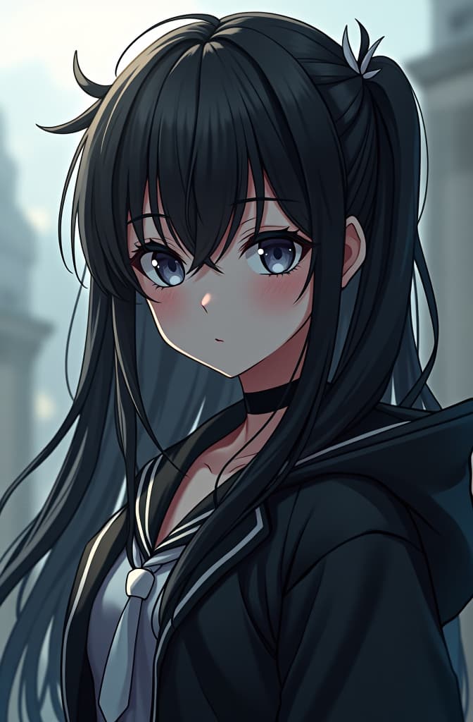  anime with black hair black eyes white  hyperrealistic, full body, detailed clothing, highly detailed, cinematic lighting, stunningly beautiful, intricate, sharp focus, f/1. 8, 85mm, (centered image composition), (professionally color graded), ((bright soft diffused light)), volumetric fog, trending on instagram, trending on tumblr, HDR 4K, 8K