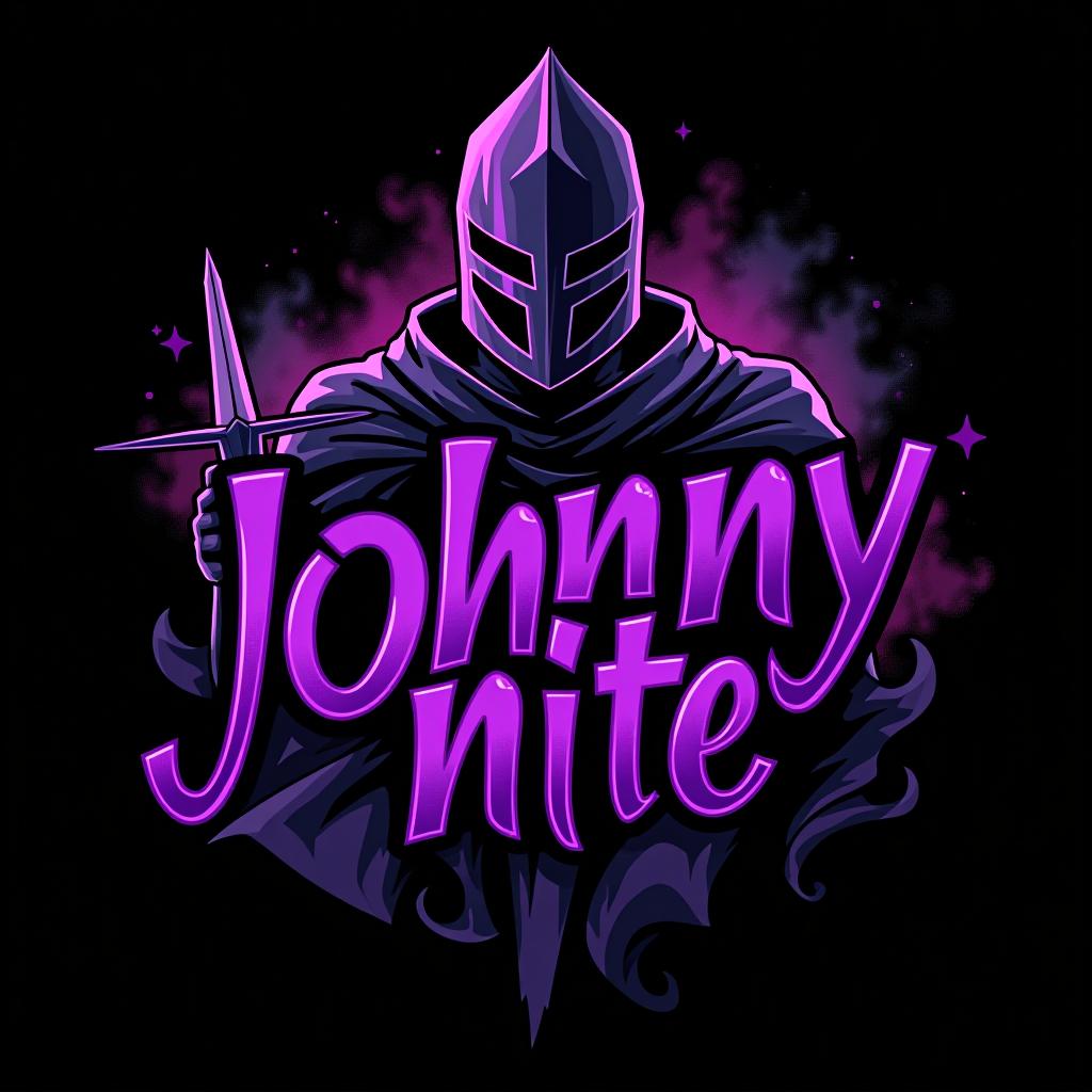  design a logo, in a realism style. knight black and purple graffiti, with the text 'johnny nite '.