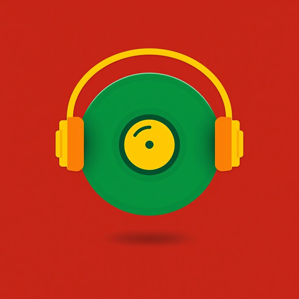  design a logo, logo d’un disque en vert et casque audio en jaune, fond rouge, with the text '4cent crew studio'.