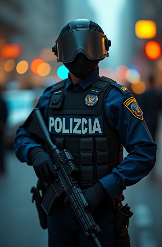  policia nacional de venezuela hyperrealistic, full body, detailed clothing, highly detailed, cinematic lighting, stunningly beautiful, intricate, sharp focus, f/1. 8, 85mm, (centered image composition), (professionally color graded), ((bright soft diffused light)), volumetric fog, trending on instagram, trending on tumblr, HDR 4K, 8K