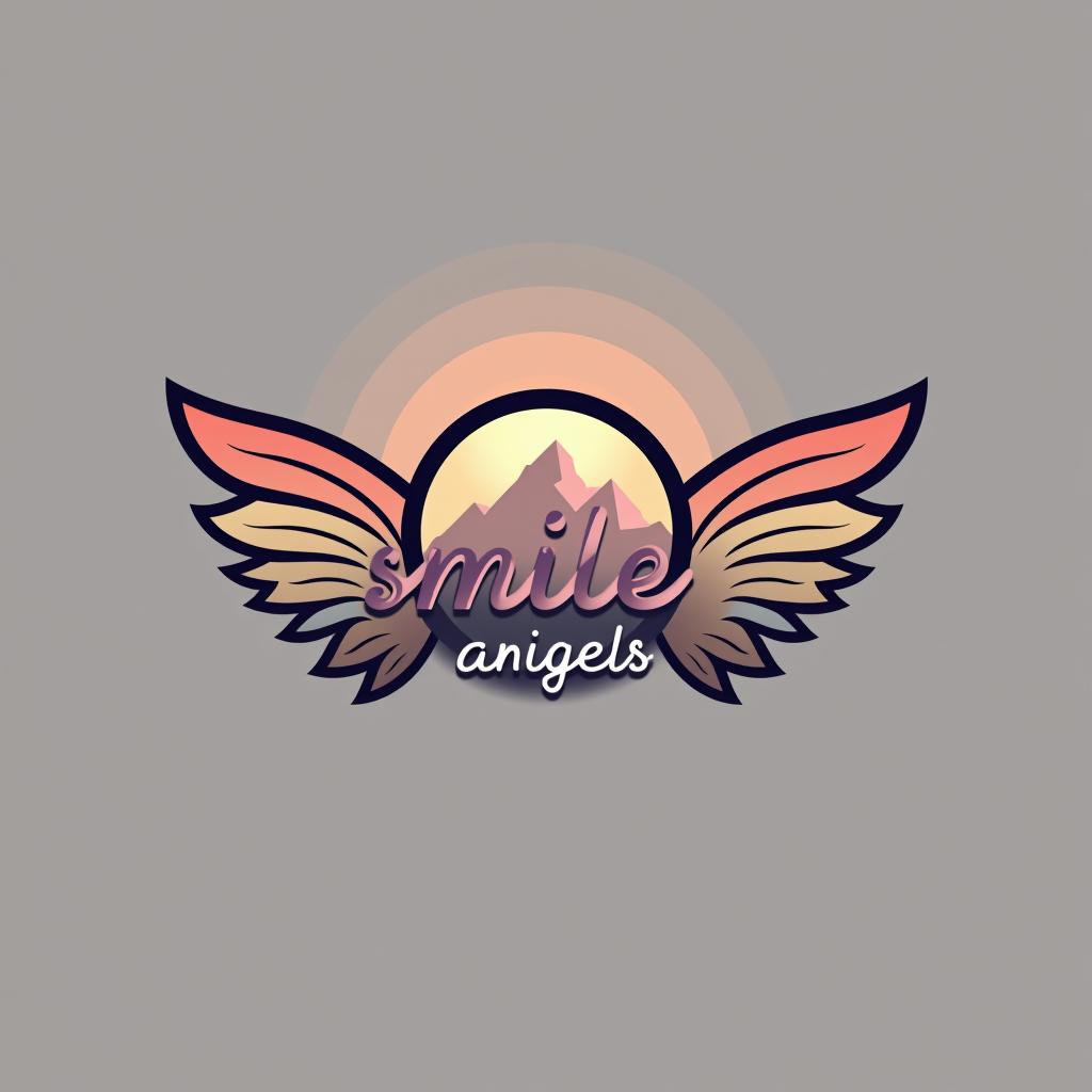  design a logo, in a geometric style. 水彩スタイル、ロゴ、海、青緑色、、白背景。, with the text 'smile angels'.