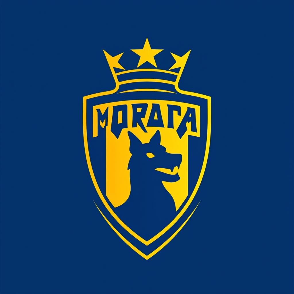  design a logo, escudo de fútbol , escudo de morata de tajuña, amarillo y azul, with the text 'cde sporting morata fs'.