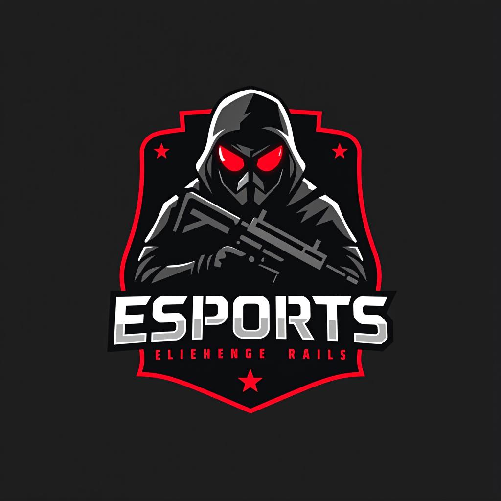  design a logo, esports logo, guns theme, black and red color