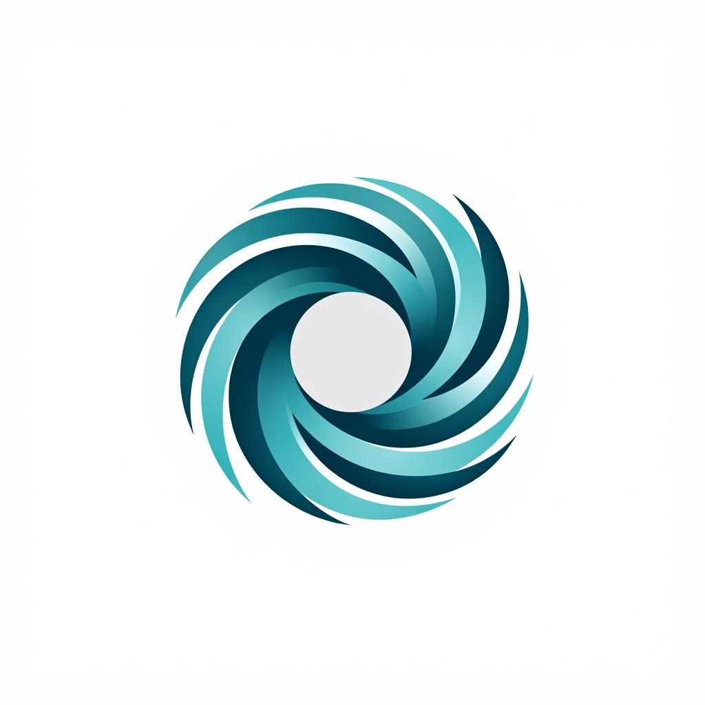  design a logo, a company logo with a circular vortex logo, clean beautiful design, simple, beautiful aesthetic, duotone blue and teal on white background, sharp, clean lines, hurricane